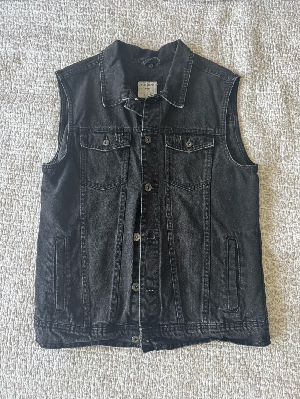 Pull&Bear Black Denim Button-Up Vest